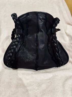 HOBO Black Leather Shoulder Bag Braided Strap Slouchy Boho Hobo Purse Large
